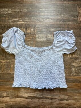 Simply Southern Light Blue Smocked Puff Sleeve Crop Top